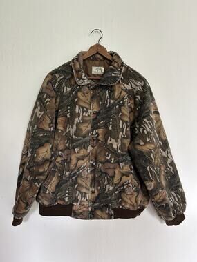 Vintage Mossy Oak Fall Foliage Camo Bomber Jacket Size XL Snap USA Made Hunting